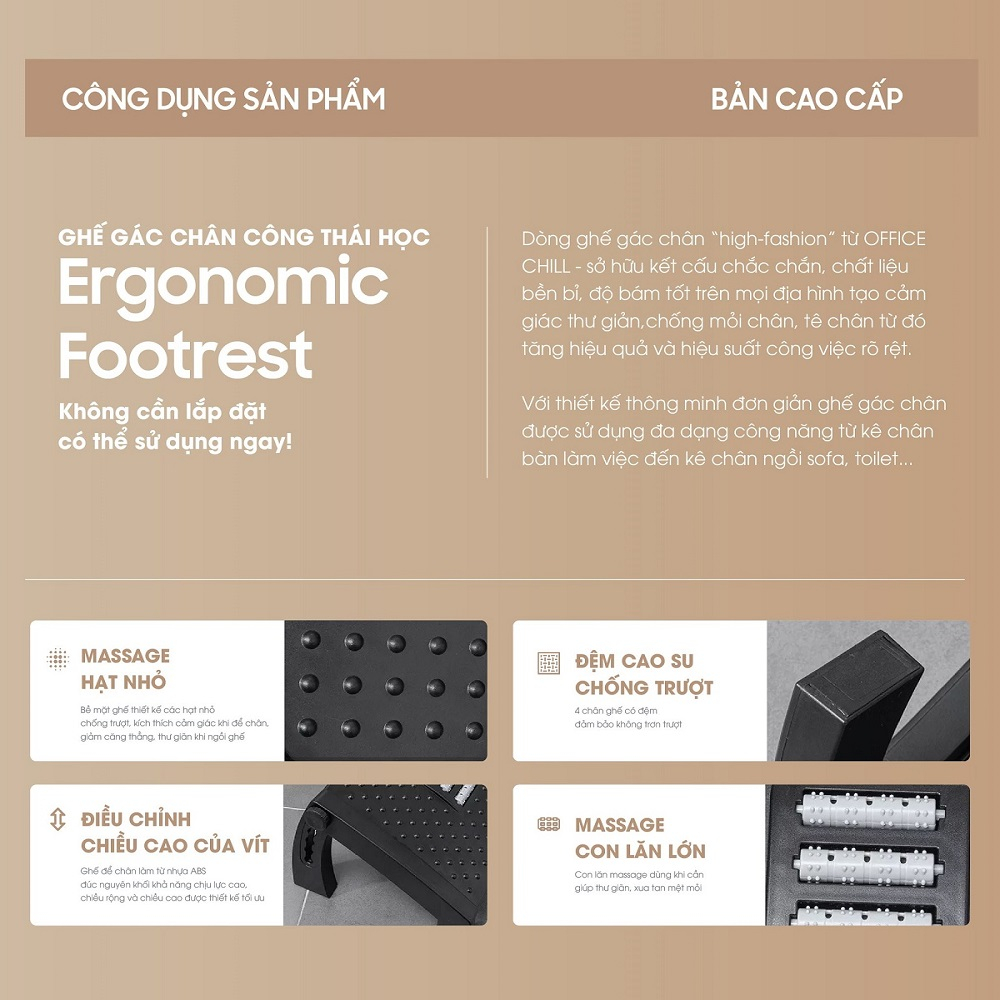 Ergonomic Footrest Ghế Gác Chân Công Thái Học, Ghế Kê Chân Văn Phòng Chất Liệu Nhựa ABS Cao Cấp Bảo Hành 30 Ngày