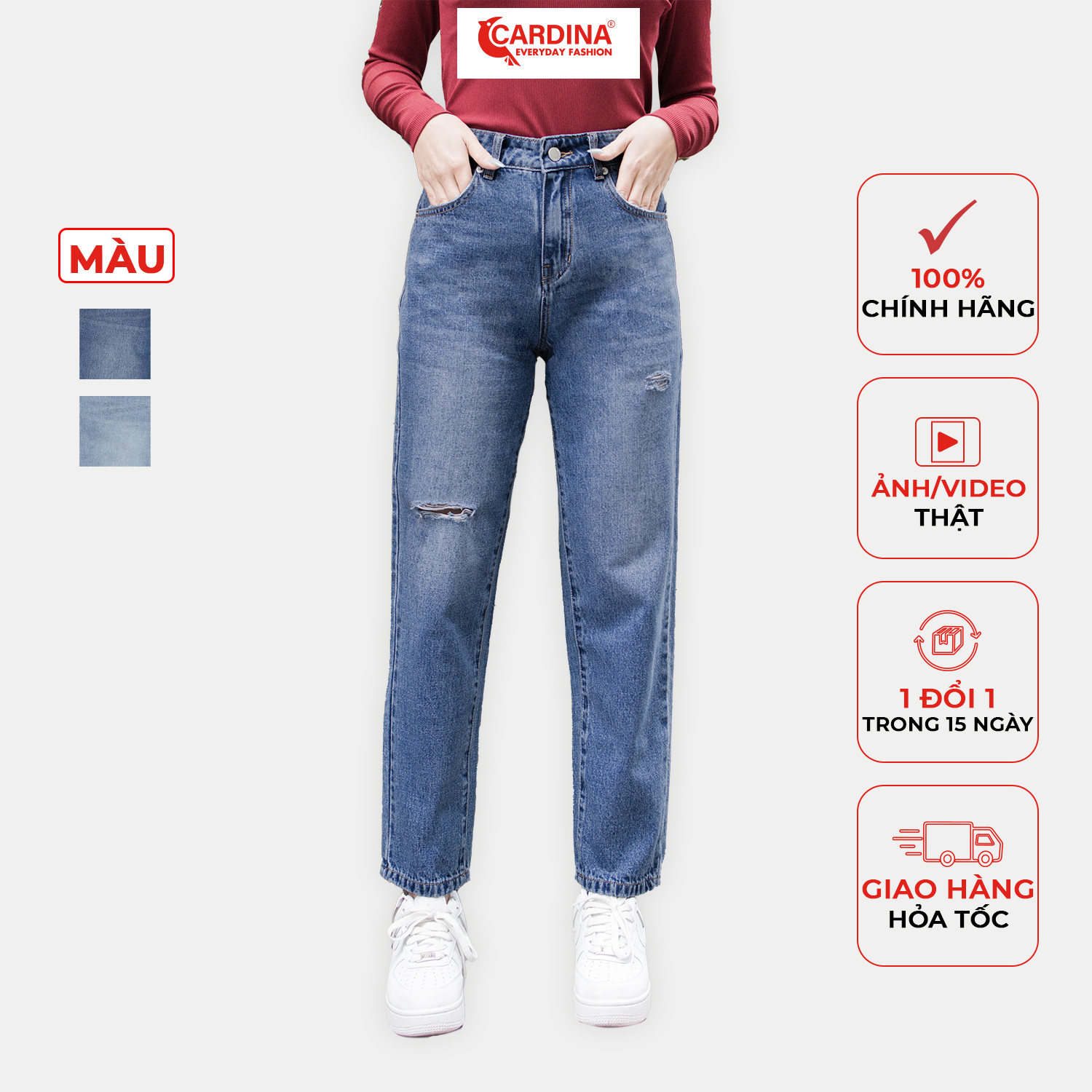 Quần Jeans Nữ 𝐂𝐀𝐑𝐃𝐈𝐍𝐀 Cao Cấp Dáng Baggy Cài Khuy Có Khóa Kéo Dễ Mix Đồ 2QF13 (Không Kèm Áo)