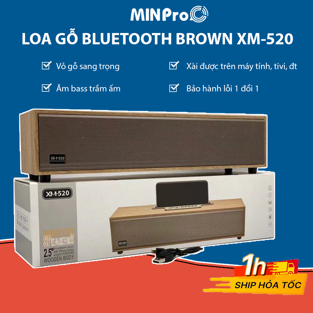 Loa bluetooth XM-520, loa BROWN cổ điển kết nối không dây tivi, máy tính, điện thoại, nghe nhạc bass hay - MINRO