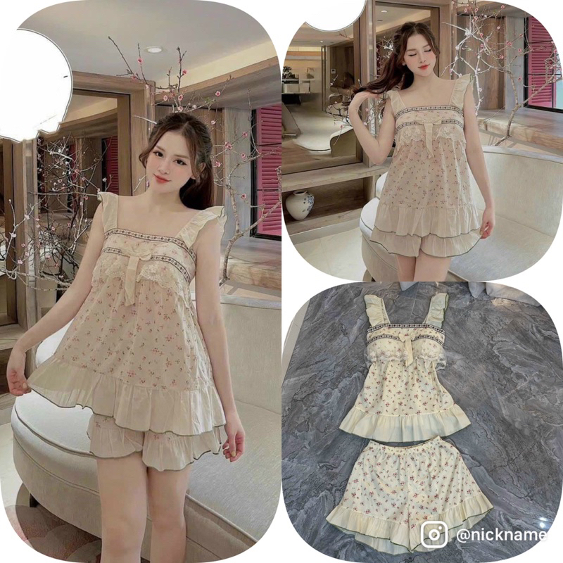 Bộ Lụa Mặc Nhà Pijama Nữ Set 2 Dây Bánh Bèo Chất Lụa Cao Cấp Mát Mềm Mịn LovelyPhan Pijama