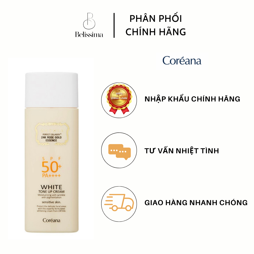 Kem Chống Nắng Dưỡng Ẩm Nâng Tông - ORTHIA PERFECT COLLAGEN 24K GOLD ESSENCE WHITE TONE UP CREAM 50+/PA++++ 50ml