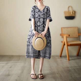 H141 Đầm bigsize dáng suông rộng họa tiết lạ thời trang