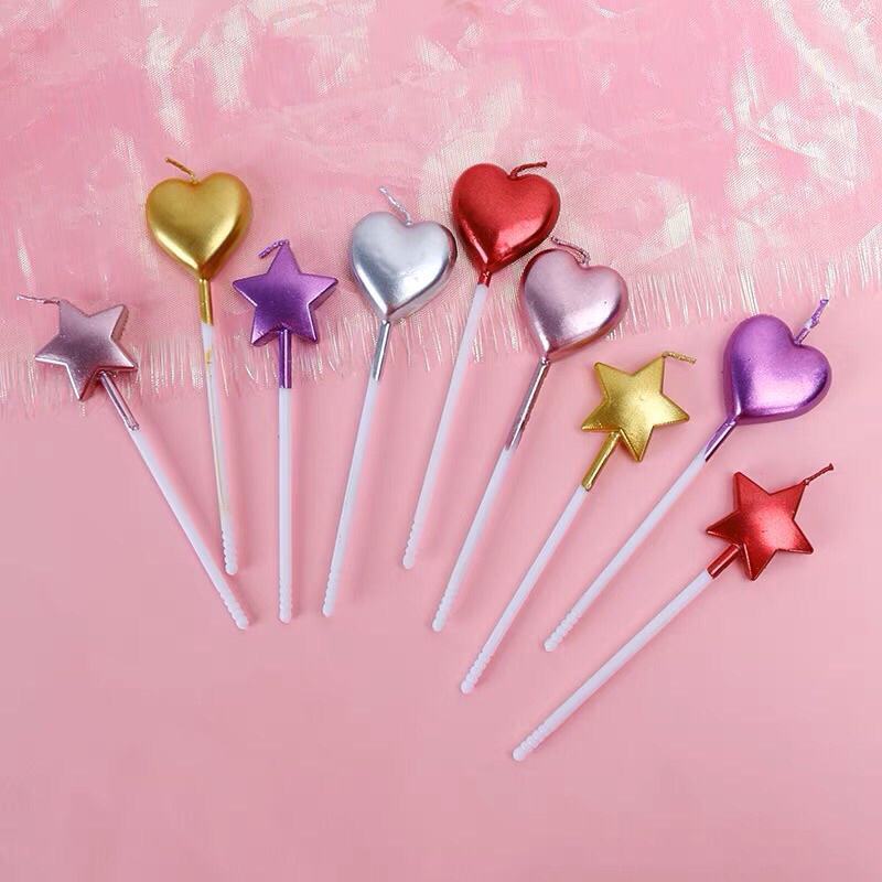 NẾN SINH NHẬT HÌNH TRÁI TIM , NẾN TRANG TRÍ CUTE PHỤ KIỆN BÁNH KEM HAPPY BIRTHDAY VÀNG, HỒNG, ĐỎ, BẠC