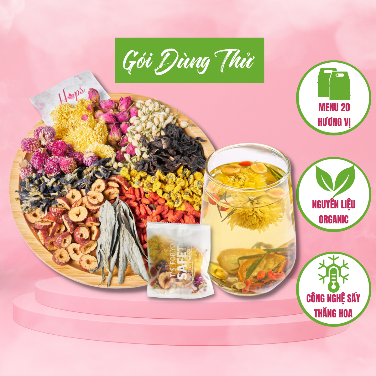 20g Trà hoa quả mix Organic 1 gói dùng thử các vị, sáng da, đẹp dáng, lợi sữa, mát gan, giảm cân