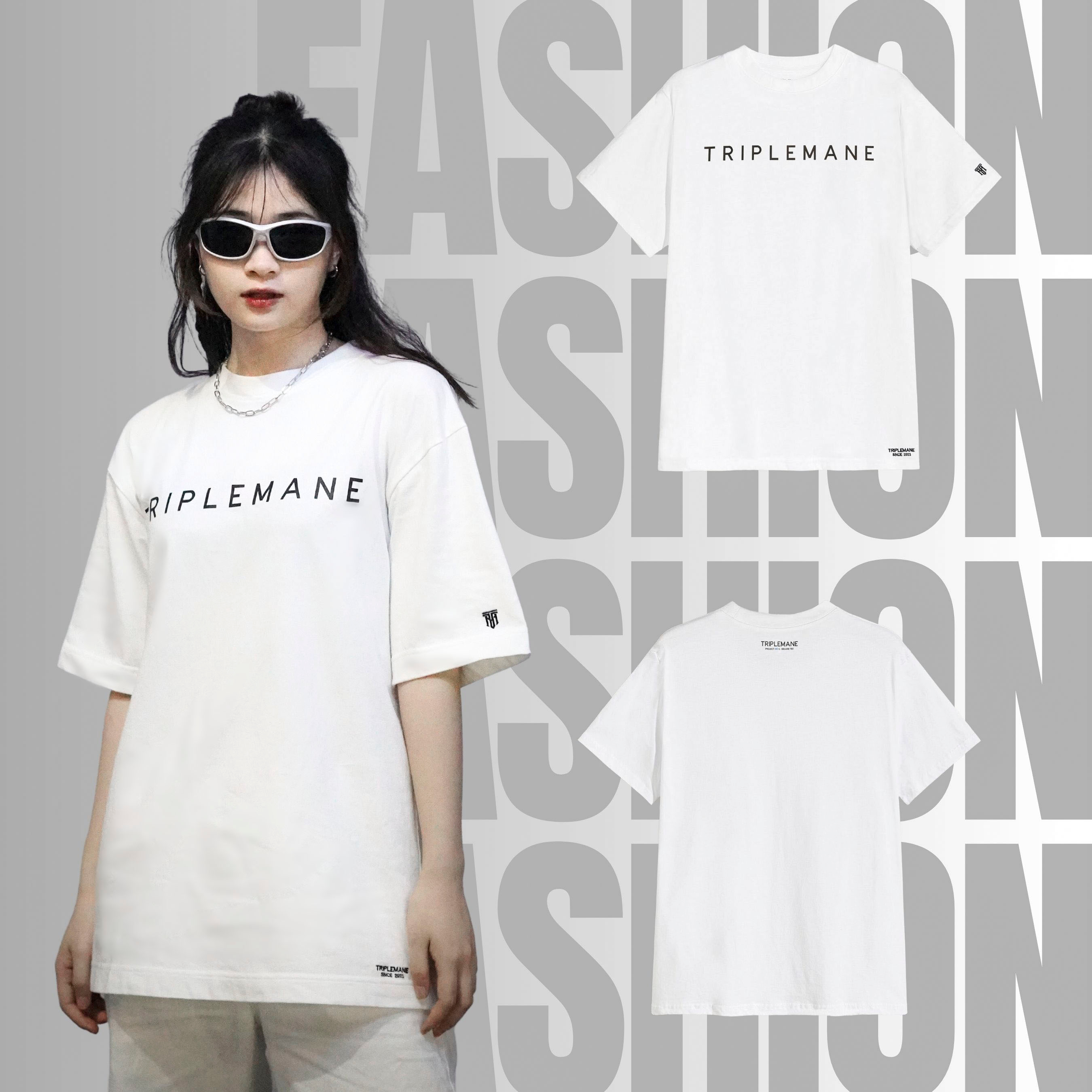 Áo Thun Local Brand Form Rộng Unisex TRIPLEMANE NO1 Deluxe Tee / White - vải Cotton Premium