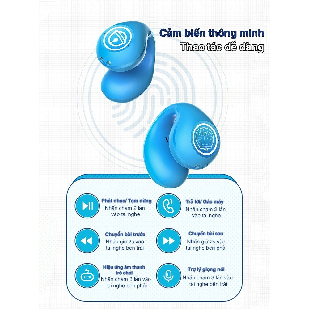 Tai nghe bluetooth không dây kẹp vành tai TWS Rockspace Sound Earcuffs Doraemon nghe nhạc lên đến 24h hàng chính hãng BH