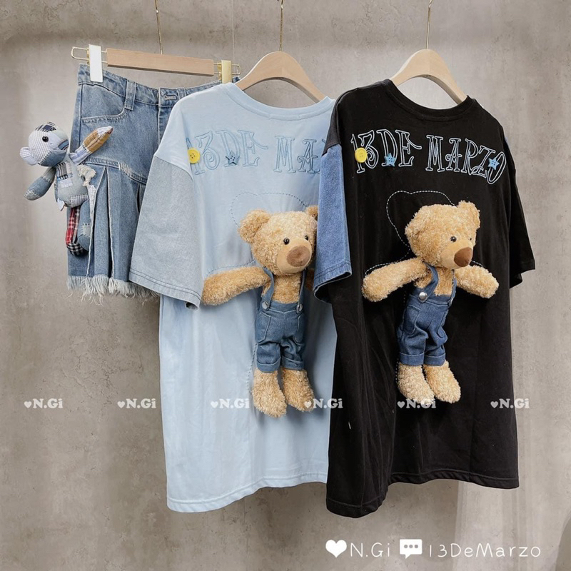 Áo thun gấu pha bò stiker siêu hot