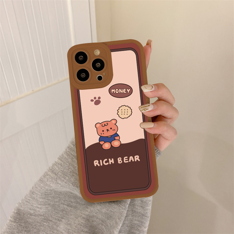 Ốp lưng iphone Munbear bóng cạnh vuông nâu 6/6plus/6s/6splus/7/7plus/8/8plus/x/xr/xs/11/12/13/14/pro/max/plus/promax