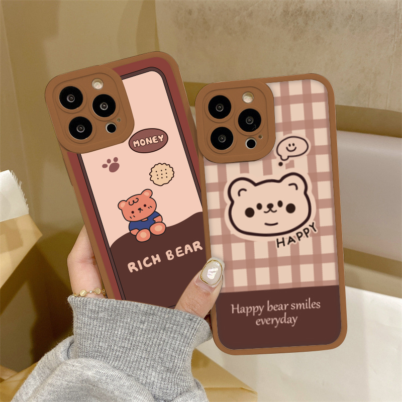 Ốp lưng iphone Munbear bóng cạnh vuông nâu 6/6plus/6s/6splus/7/7plus/8/8plus/x/xr/xs/11/12/13/14/pro/max/plus/promax