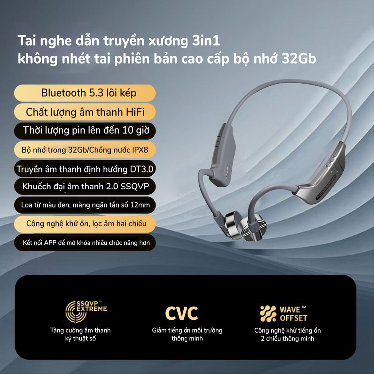 Tai nghe thể thao Con Gusto K9 32Gb thời lượng pin lớn với 3 kiểu dẫn truyền âm