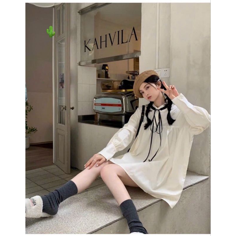 Đầm babydoll dáng sơmi phong cách tiểu thư 1991x shop