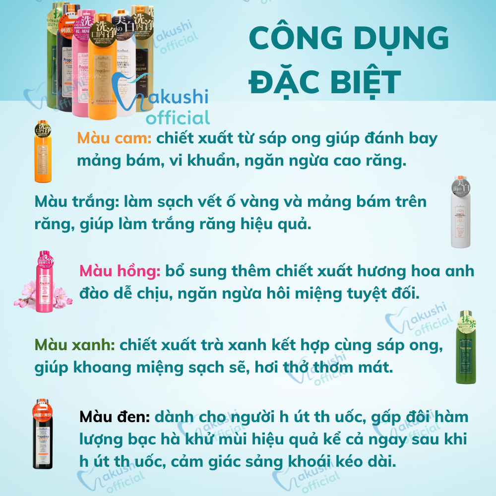 Nước súc miệng Propolinse màu hồng 600ml sạch mảng bám Nhật, nước xúc miệng màu hồng hoa anh đào Nhật Hakushi