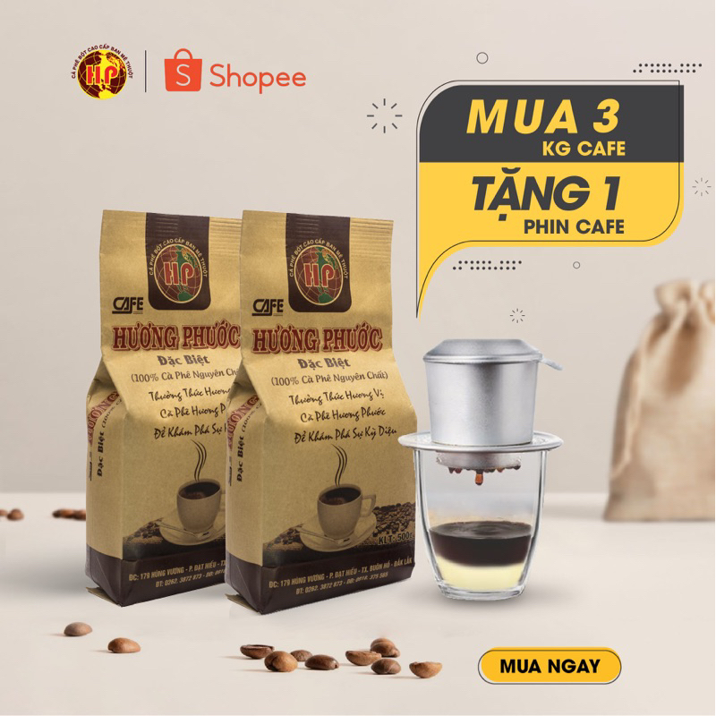 Cafe pha phin nguyên chất Đăk Lăk Hương Phước loại đặc biệt - cafe Robusta & Arabica