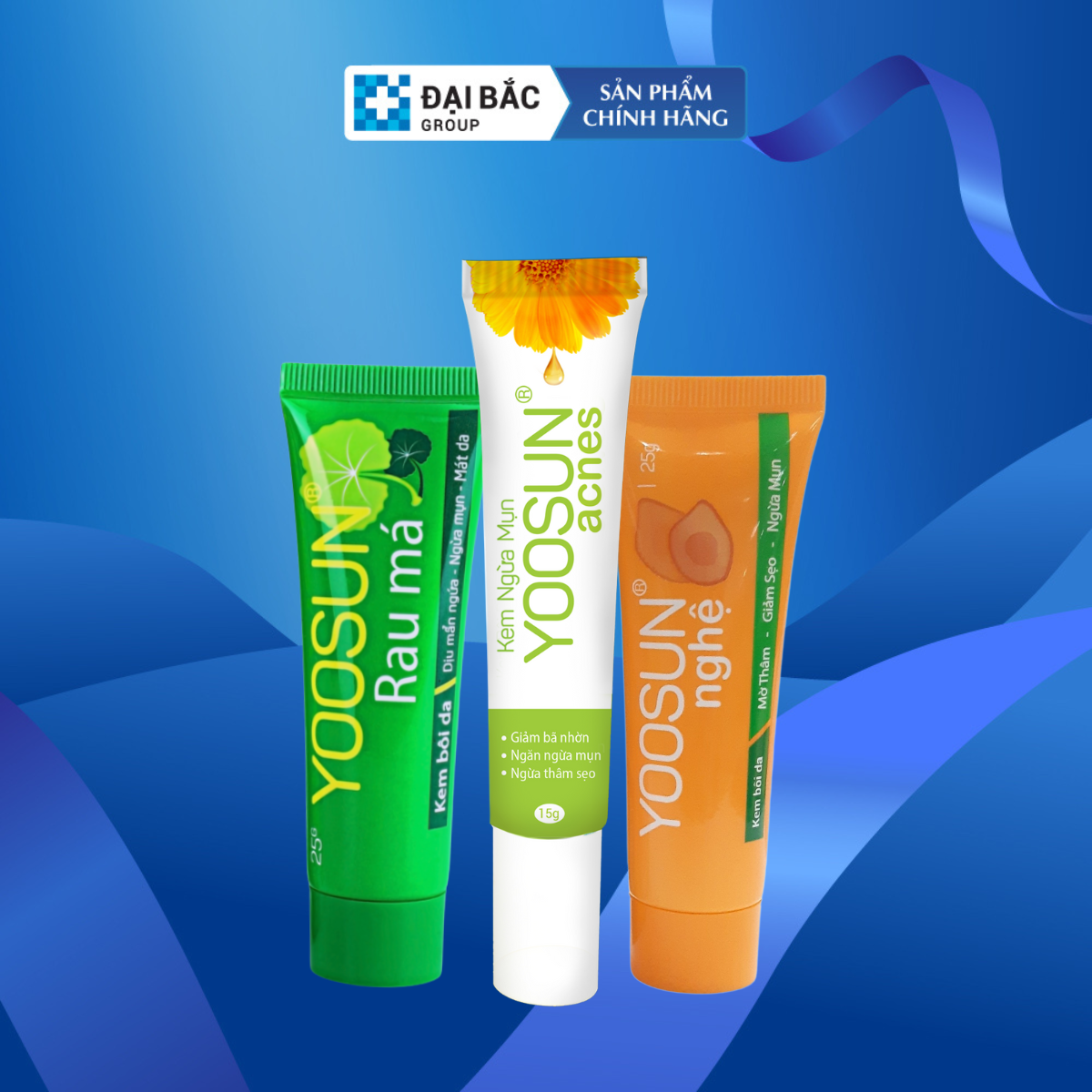 Combo Yoosun Rau má, Acnes, Nghệ 3 dịu mẩn ngứa, ngừa mụn, kháng khuẩn, ngừa thâm sẹo do mụn