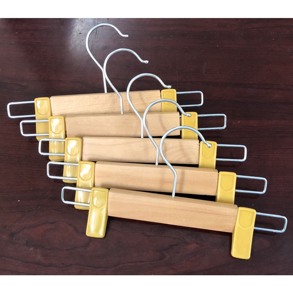 móc treo quần áo - mắc kẹp quần gỗ vàng đầu kẹp nhựa người lớn, trẻ em dày 1.2cm điều chỉnh được độ rộng, hẹp