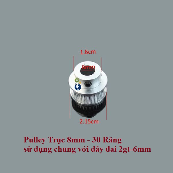 Pulley Trục 8mm - 30 Răng, dùng dây đai 2gt-6mm