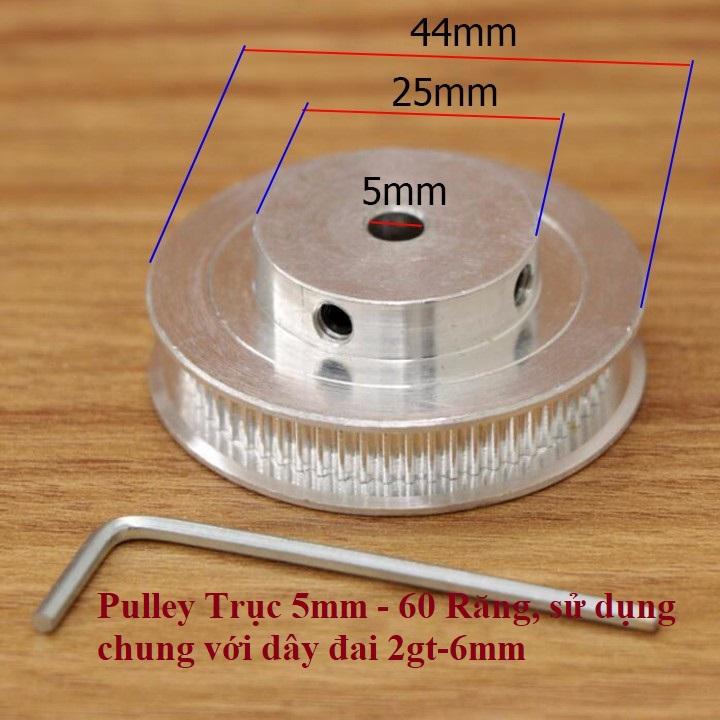 Pulley Trục 5mm - 60 Răng, dùng dây đai 2gt-6mm
