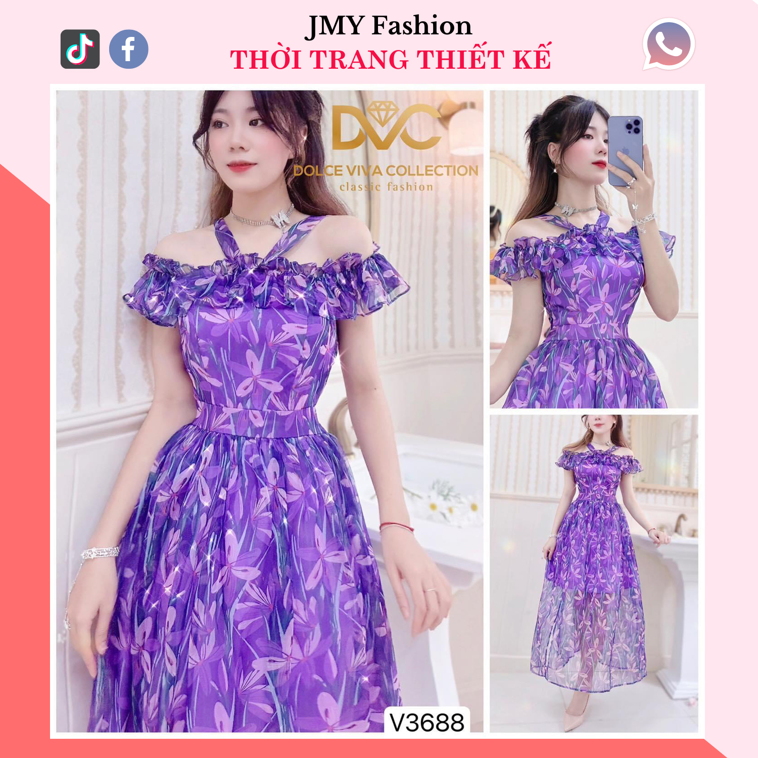 váy maxi hoa tím trễ vai tiểu thư