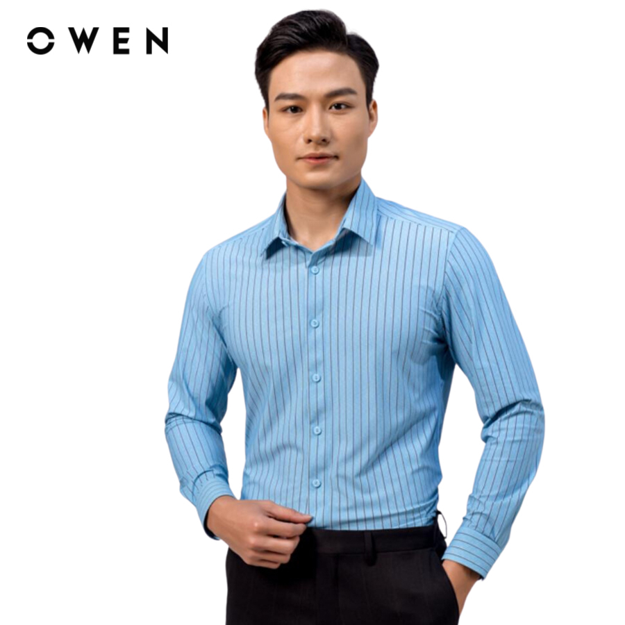 Áo sơ mi dài tay Nam Owen Slim Fit màu xanh nhạt chất liệu Nylon spandex - AS23250D