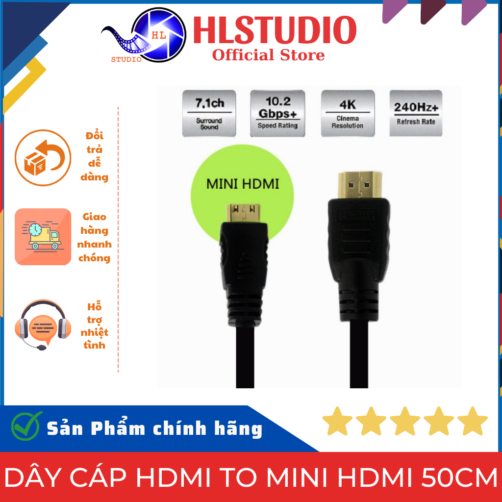 Dây Cáp HDMI To Mini HDMI 50cm, 100cm, 3m, 5m - Đa Dạng Chiều Dài, Chất Lượng Cao HL Studio