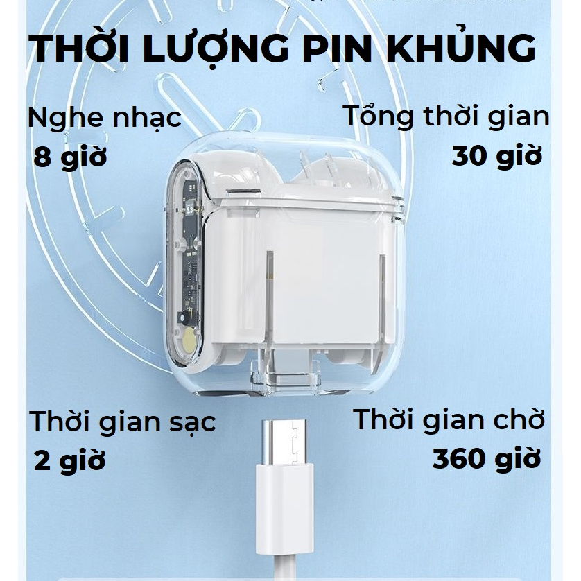 Tai nghe bluetooth không dây Gutek Pro12 tws v5.2 nút cảm ứng âm thanh HIFI có mic đàm thoại vỏ trong suốt