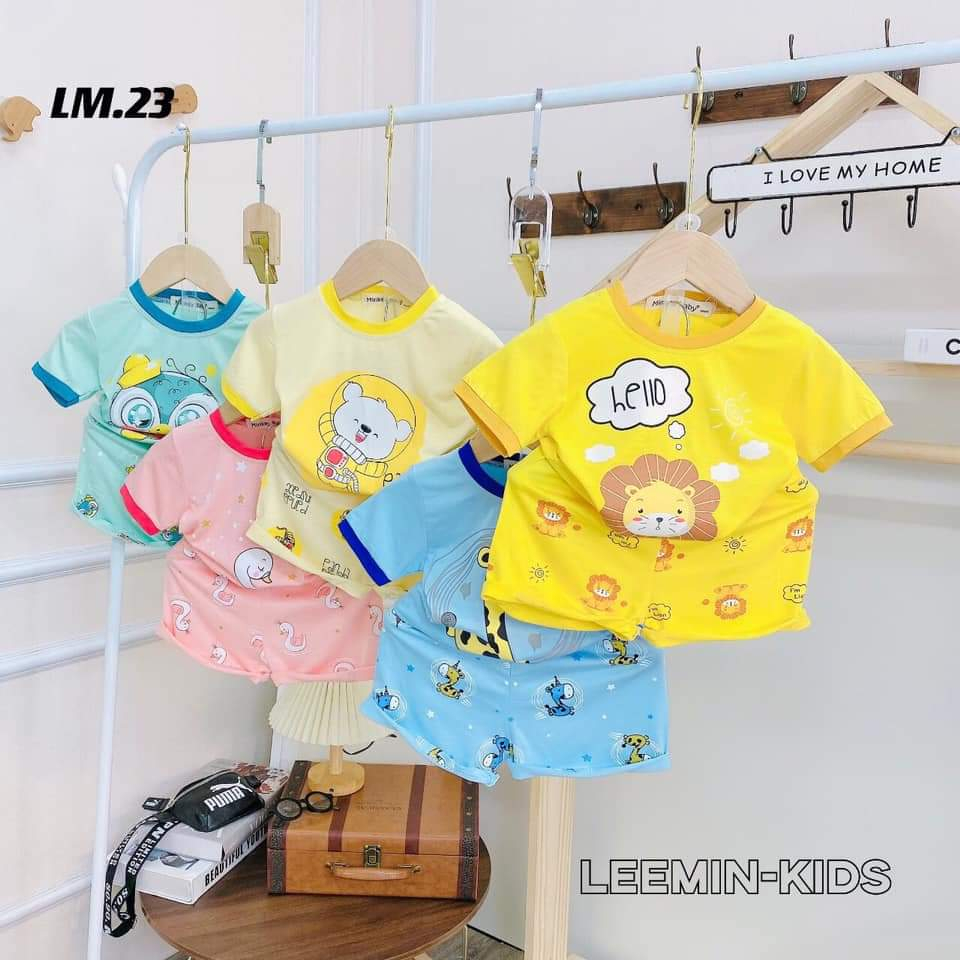 Combo 3 bộ thun lạnh Minky Mom tay ngắn/sát nách cực dễ thương cho bé từ 6-16kg (túi zip)