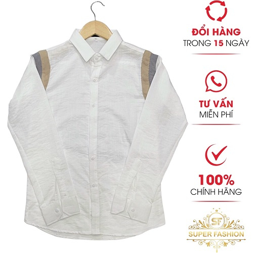 Áo Sơ Mi Nam Tay Dài SUPER FASHION VẢi Đũi Phối Vai Kiểu Dáng Hàn Quốc