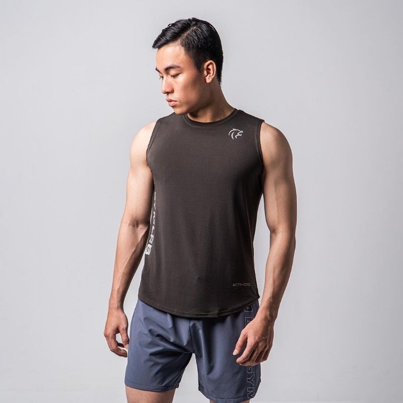 Áo Tanktop tập thể thao nam Gymlab form regular fit nhiều màu vải poly thoáng mát - SILVER LOGO