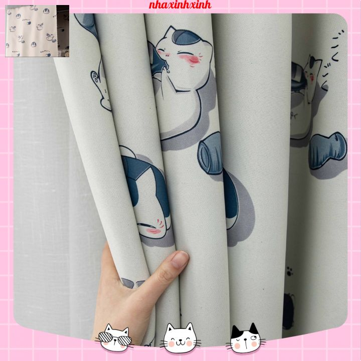 Rèm vải dán tường chống nắng,rèm dán cửa trang trí decor-Mèo say sỉn