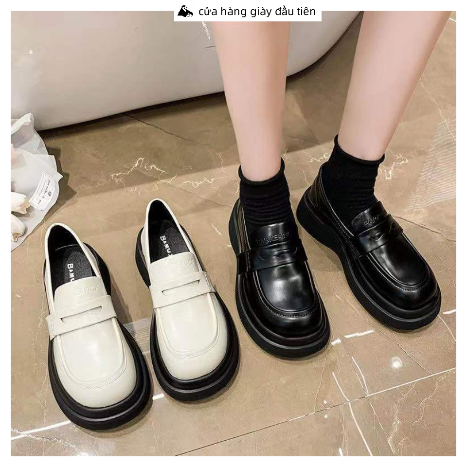 【Giao hàng trong ngày】Giày da nữ mũi tròn đế dày thoải mái phong cách retro