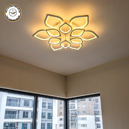 Đèn mâm ốp trần 12 cánh sen trang trí nội thất phòng khách phòng ngủ 3 chế độ sáng bảo hành 24 tháng