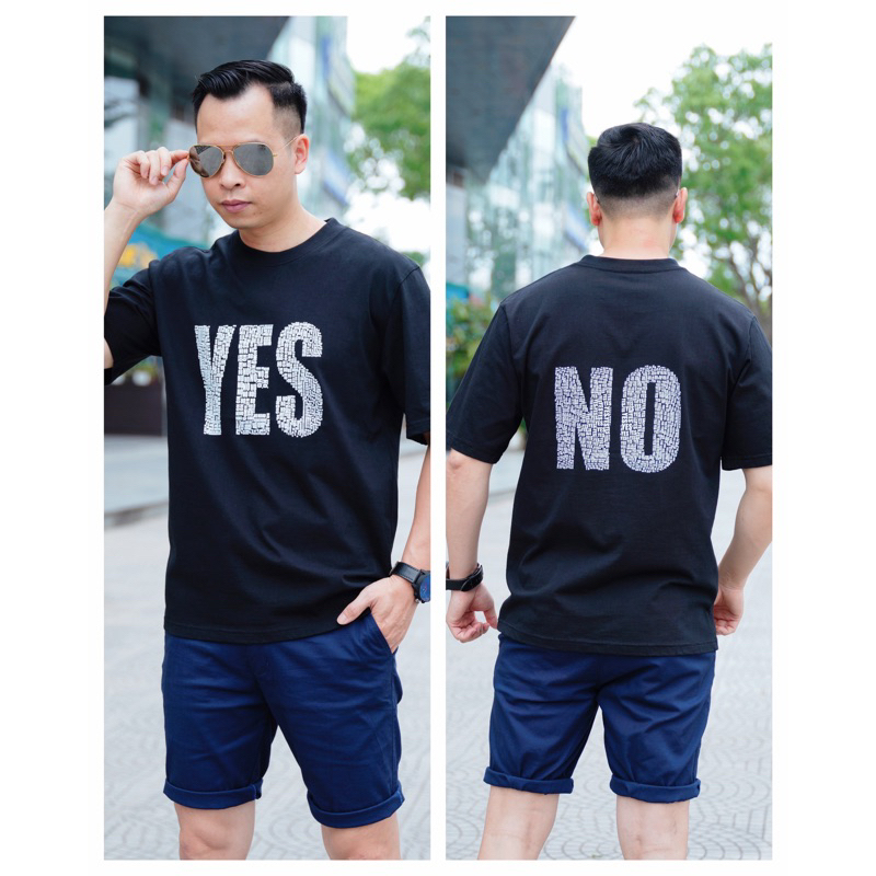 Áo thun tay lỡ cao cấp áo phông unisex hot trend họa tiết Yes No