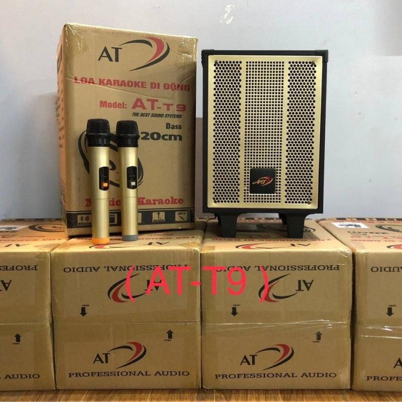 Loa Karaoke Di Động AT-T9, Bass 20, Âm Thanh Chắc, Tiếng Lớn Không Bị Rè, Mic Hát Vang - Tặng Kèm 2 Mic Không Dây