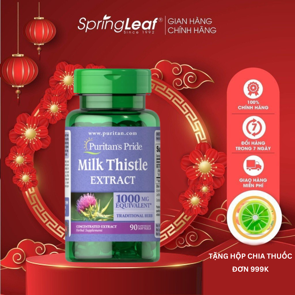 Giải độc gan Puritan's Pride Milk Thistle Extract 1000mg 90 viên giúp mát gan và cải thiện chức năng của gan