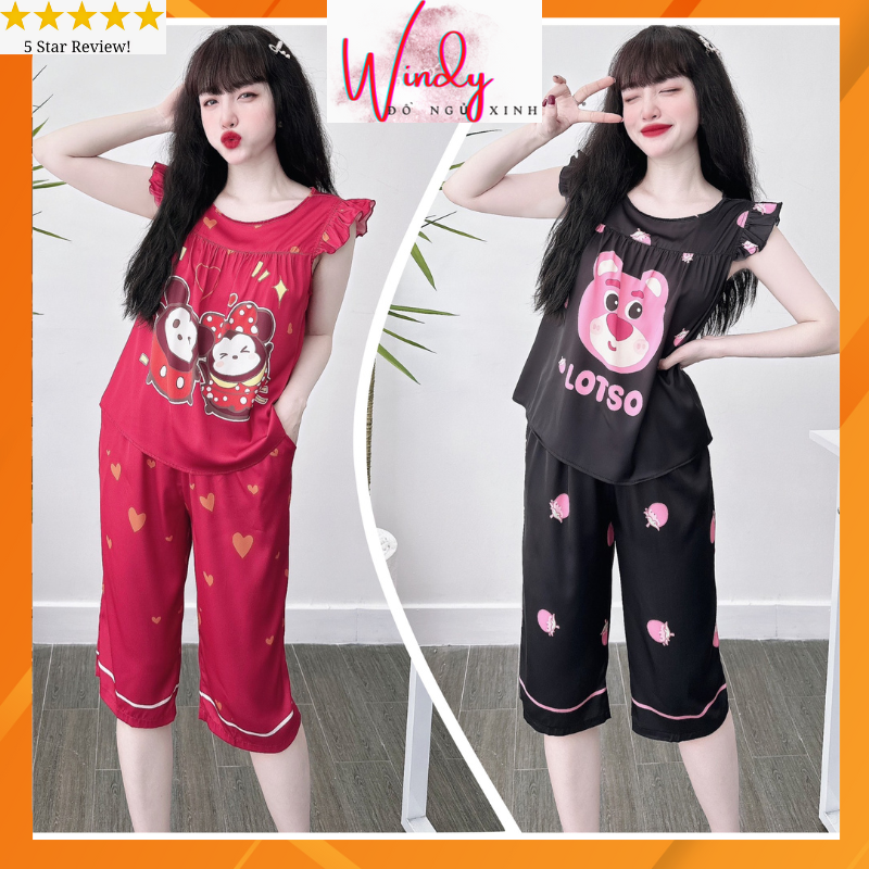 Set đồ lửng nữ mặc nhà tay cánh tiên dễ thương chất lụa latin 3D loại 1 mịn mát freesize dưới 60kg