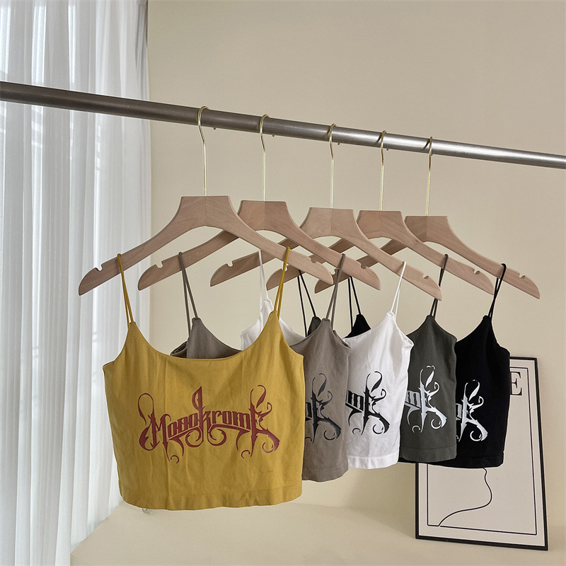 Áo Croptop Sát Nách Hai Dây In Chữ Dáng Ôm Có Mút Nâng Ngực Quyến Rũ Thời Trang Sugal TOP NU 079