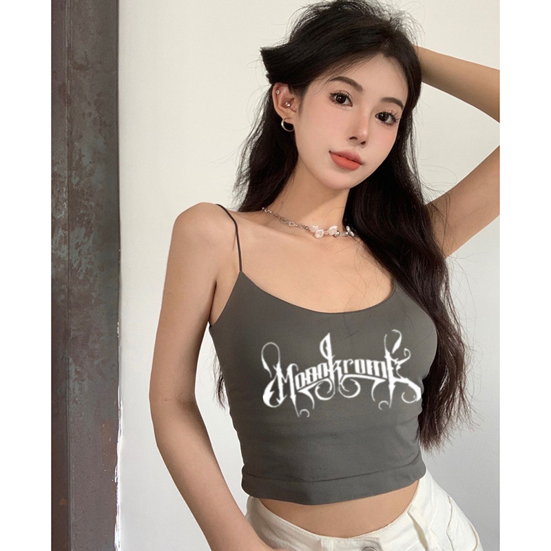 Áo Croptop Sát Nách Hai Dây In Chữ Dáng Ôm Có Mút Nâng Ngực Quyến Rũ Thời Trang Sugal TOP NU 079
