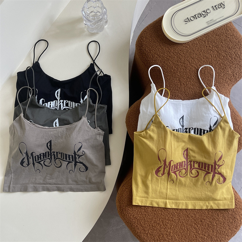 Áo Croptop Sát Nách Hai Dây In Chữ Dáng Ôm Có Mút Nâng Ngực Quyến Rũ Thời Trang Sugal TOP NU 079