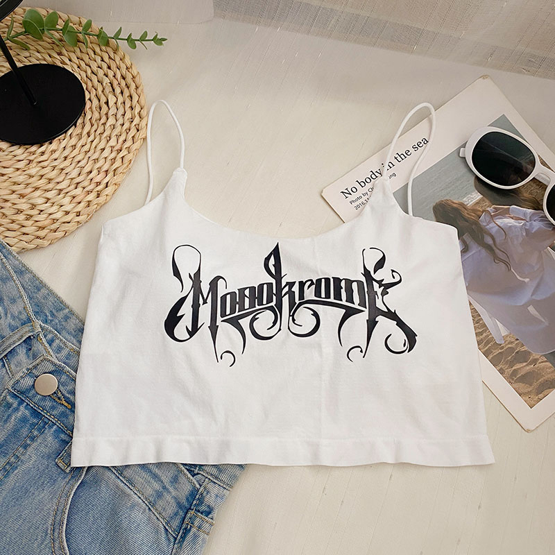 Áo Croptop Sát Nách Hai Dây In Chữ Dáng Ôm Có Mút Nâng Ngực Quyến Rũ Thời Trang Sugal TOP NU 079V1