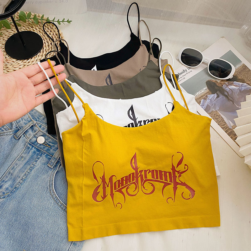 Áo Croptop Sát Nách Hai Dây In Chữ Dáng Ôm Có Mút Nâng Ngực Quyến Rũ Thời Trang Sugal TOP NU 079V1