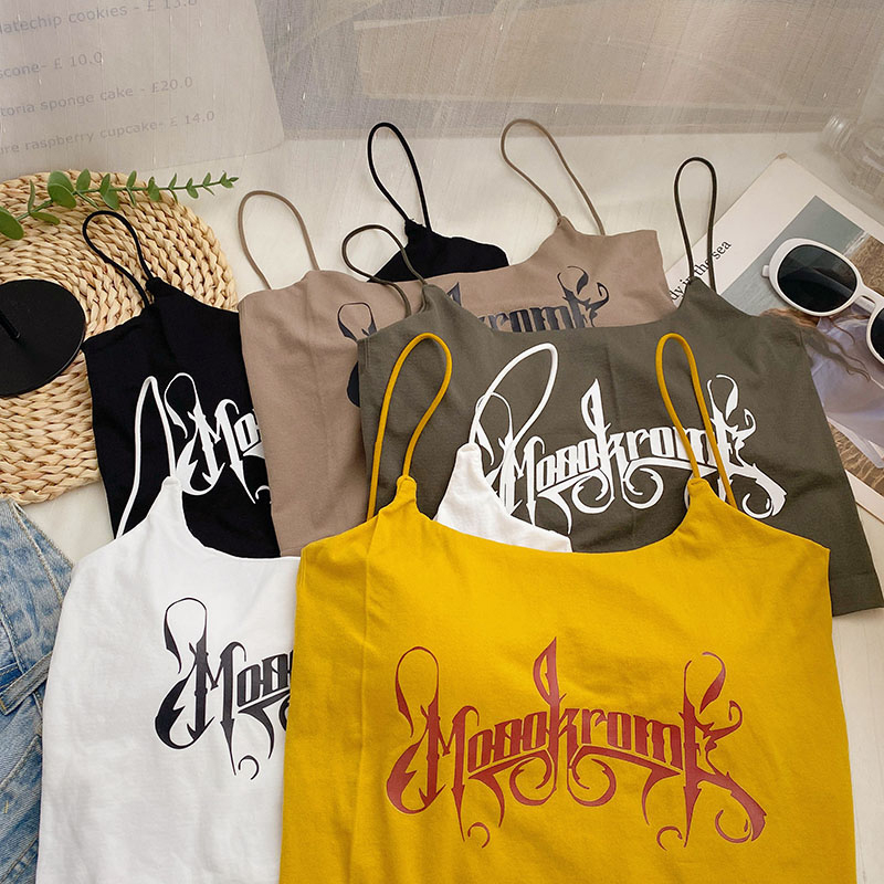 Áo Croptop Sát Nách Hai Dây In Chữ Dáng Ôm Có Mút Nâng Ngực Quyến Rũ Thời Trang Sugal TOP NU 079V1