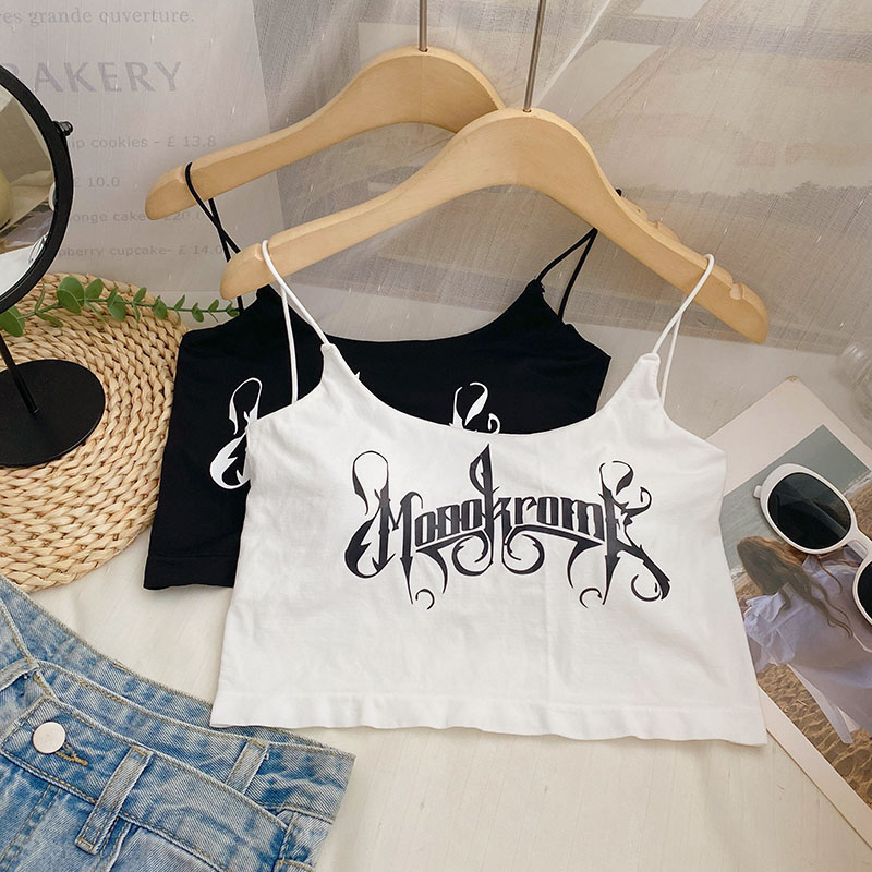 Áo Croptop Sát Nách Hai Dây In Chữ Dáng Ôm Có Mút Nâng Ngực Quyến Rũ Thời Trang Sugal TOP NU 079V1