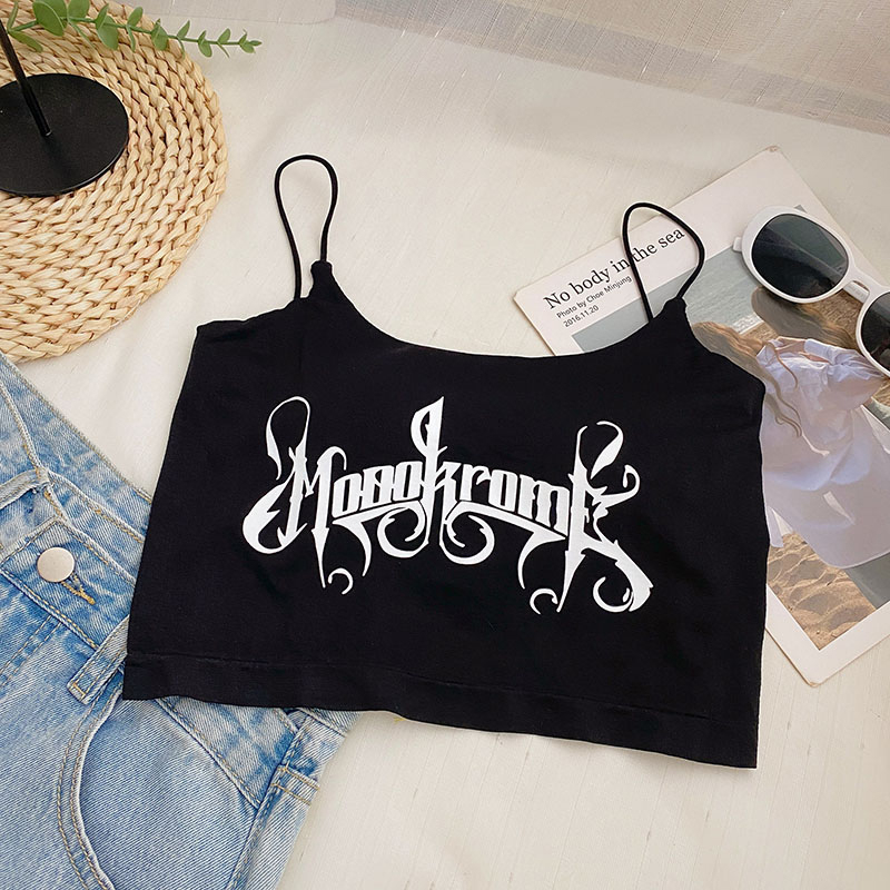 Áo Croptop Sát Nách Hai Dây In Chữ Dáng Ôm Có Mút Nâng Ngực Quyến Rũ Thời Trang Sugal TOP NU 079V1