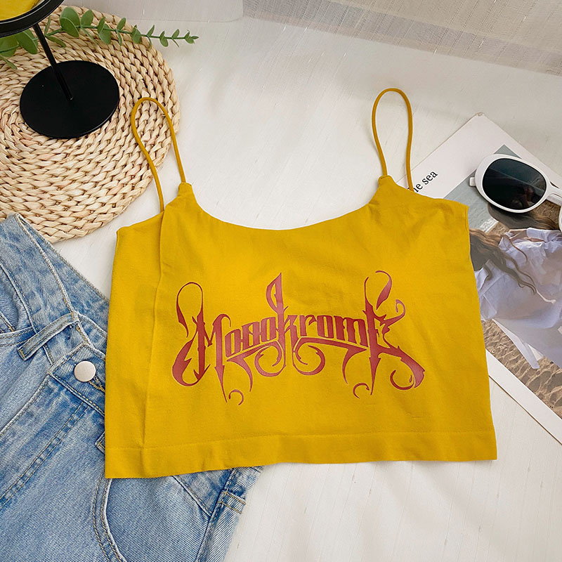 Áo Croptop Sát Nách Hai Dây In Chữ Dáng Ôm Có Mút Nâng Ngực Quyến Rũ Thời Trang Sugal TOP NU 079V1