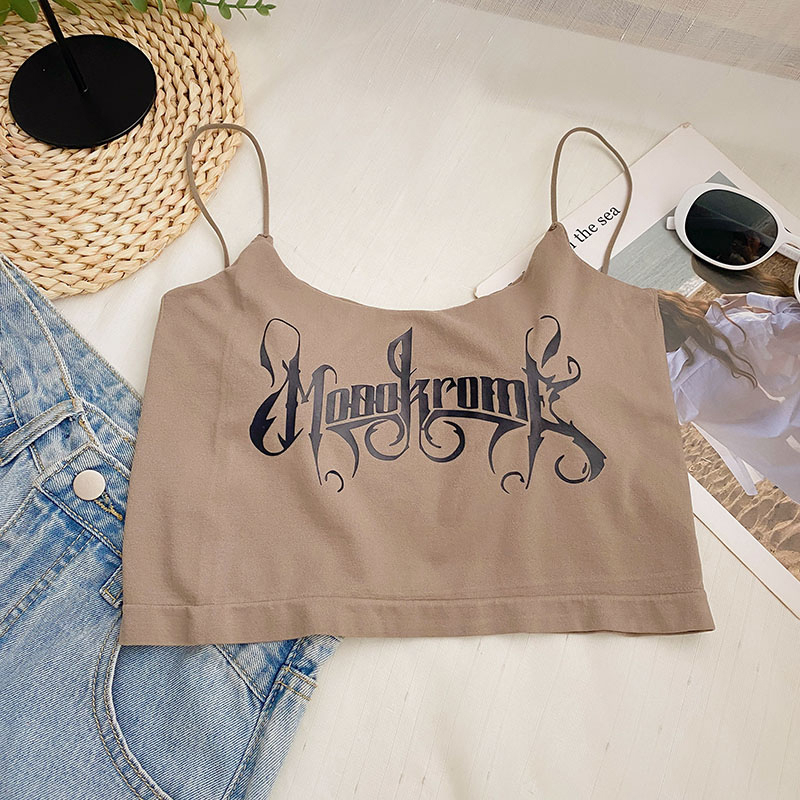 Áo Croptop Sát Nách Hai Dây In Chữ Dáng Ôm Có Mút Nâng Ngực Quyến Rũ Thời Trang Sugal TOP NU 079V1