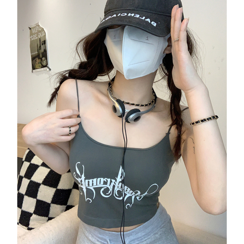 Áo Croptop Sát Nách Hai Dây In Chữ Dáng Ôm Có Mút Nâng Ngực Quyến Rũ Thời Trang Sugal TOP NU 079V2