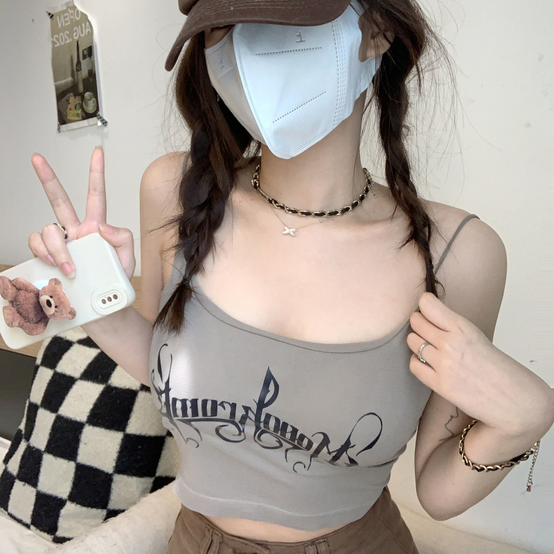 Áo Croptop Sát Nách Hai Dây In Chữ Dáng Ôm Có Mút Nâng Ngực Quyến Rũ Thời Trang Sugal TOP NU 079V2