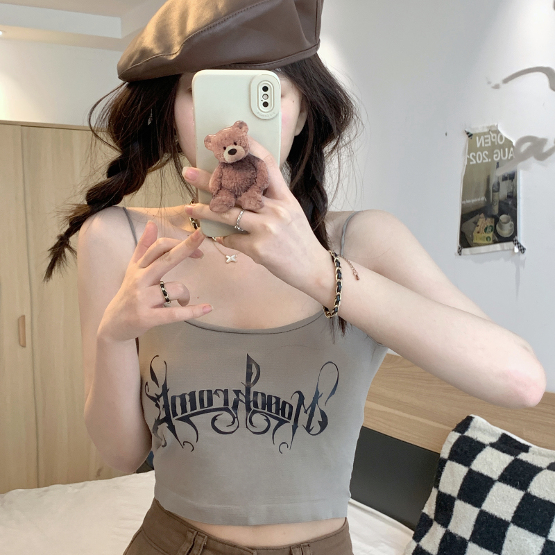 Áo Croptop Sát Nách Hai Dây In Chữ Dáng Ôm Có Mút Nâng Ngực Quyến Rũ Thời Trang Sugal TOP NU 079V2