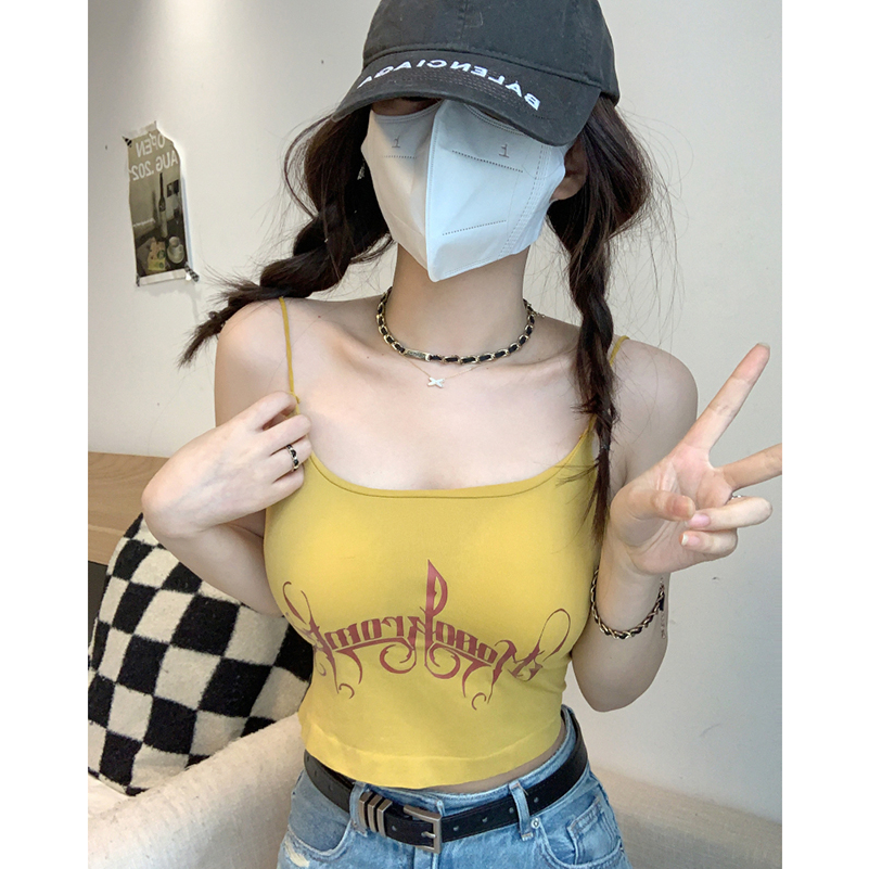 Áo Croptop Sát Nách Hai Dây In Chữ Dáng Ôm Có Mút Nâng Ngực Quyến Rũ Thời Trang Sugal TOP NU 079V2