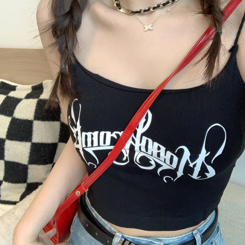 Áo Croptop Sát Nách Hai Dây In Chữ Dáng Ôm Có Mút Nâng Ngực Quyến Rũ Thời Trang Sugal TOP NU 079V2